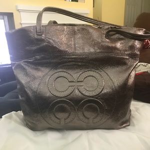 Coach metallic silver/pewter large tote
